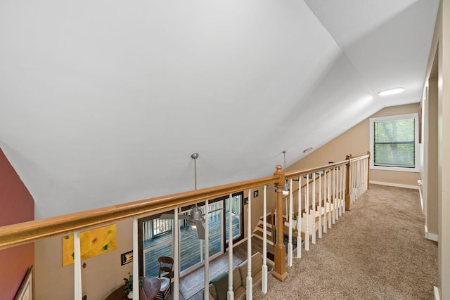 439 Big Cedar Rd, Ponce De Leon, FL 32455 - hallway with vaulted ceiling, carpet, baseboards, and an upstairs landing