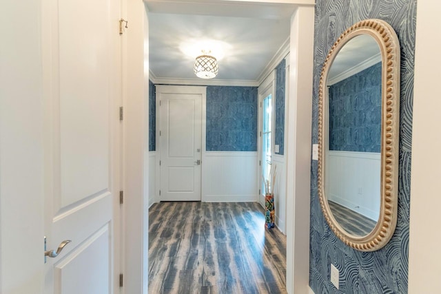 105 Somersault Ln, Inlet Beach, FL 32461 - hallway with crown molding, wood finished floors, and wainscoting