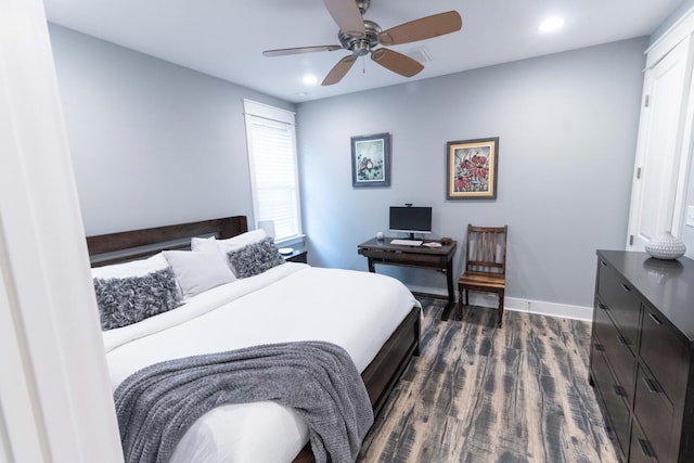 105 Somersault Ln, Inlet Beach, FL 32461 - bedroom with dark wood-type flooring, recessed lighting, and a ceiling fan