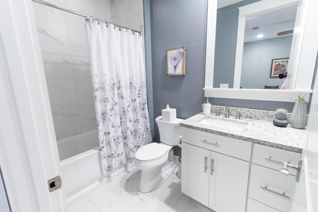 105 Somersault Ln, Inlet Beach, FL 32461 - full bath with marble look tiles, vanity, and shower / bath combo with shower curtain