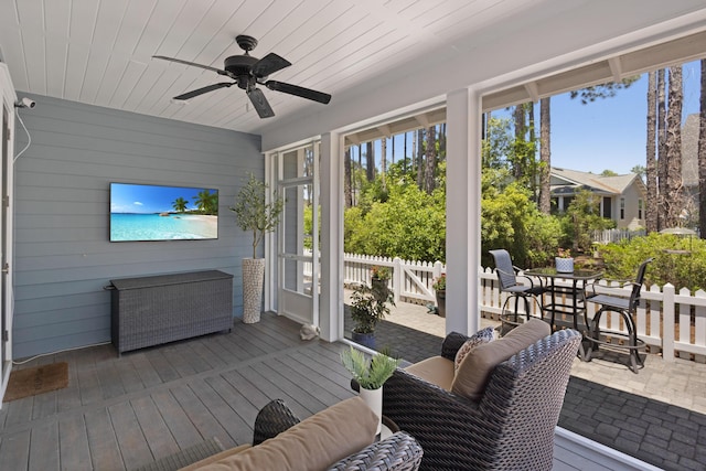 105 Somersault Ln, Inlet Beach, FL 32461 - sunroom / solarium featuring a ceiling fan