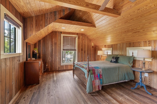 25 17th St, Apalachiacola, FL 32320 - bedroom with hardwood / wood-style flooring, lofted ceiling, wood walls, and wood ceiling
