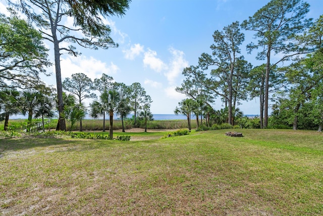 25 17th St, Apalachiacola, FL 32320 - view of green lawn with a water view and an outdoor fire pit