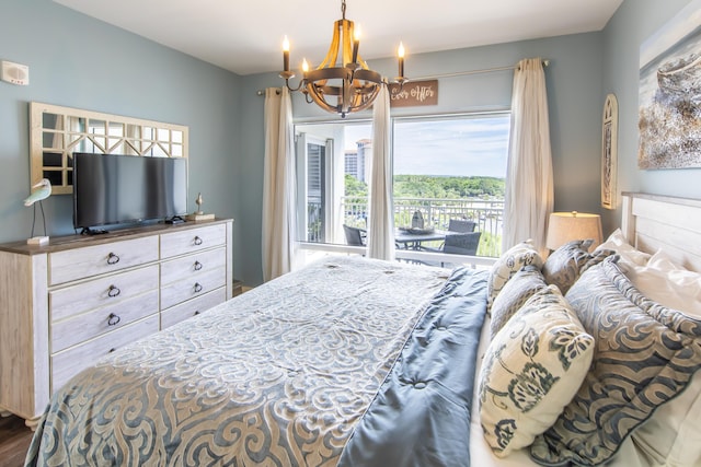 bedroom with a chandelier