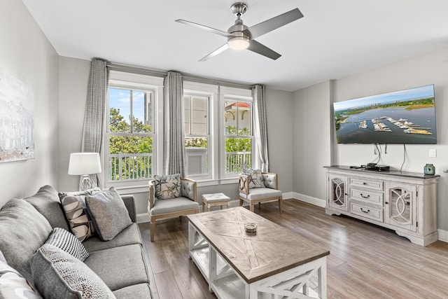 9500 Grand Sandestin Blvd Unit 2325, Miramar Beach, FL 32550 - living area featuring light wood-style floors, ceiling fan, and baseboards