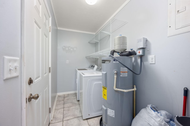 205 Florence Dr, Defuniak Springs, FL 32433 - laundry area featuring electric water heater, separate washer and dryer, and ornamental molding