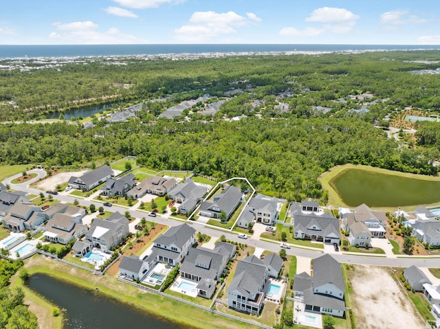 aerial perspective of suburban area featuring a large body of water