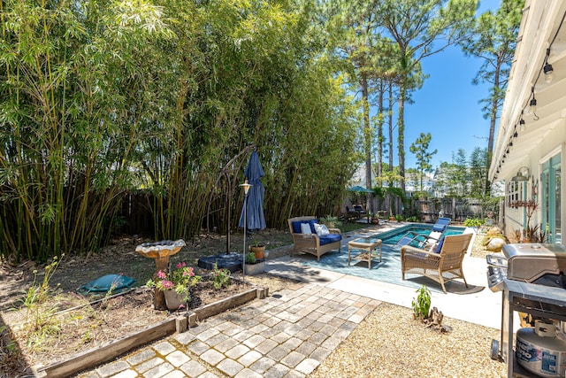 view of swimming pool with a patio area and a fenced backyard