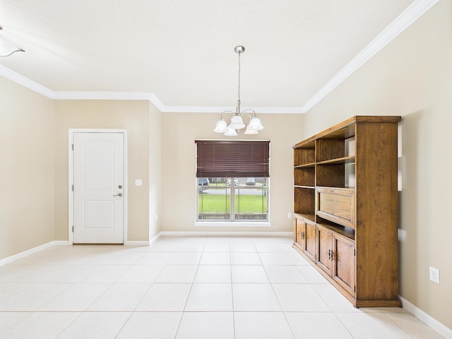 5261 Moore Loop, Crestview, FL 32536 - unfurnished dining area with a chandelier, crown molding, and light tile patterned floors