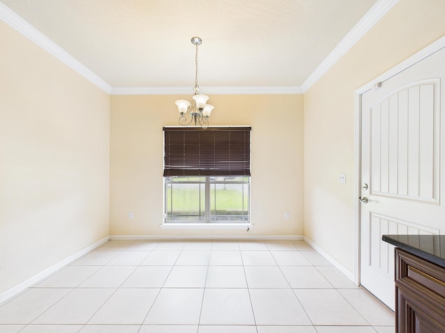 5261 Moore Loop, Crestview, FL 32536 - unfurnished dining area with a chandelier, crown molding, and light tile patterned floors