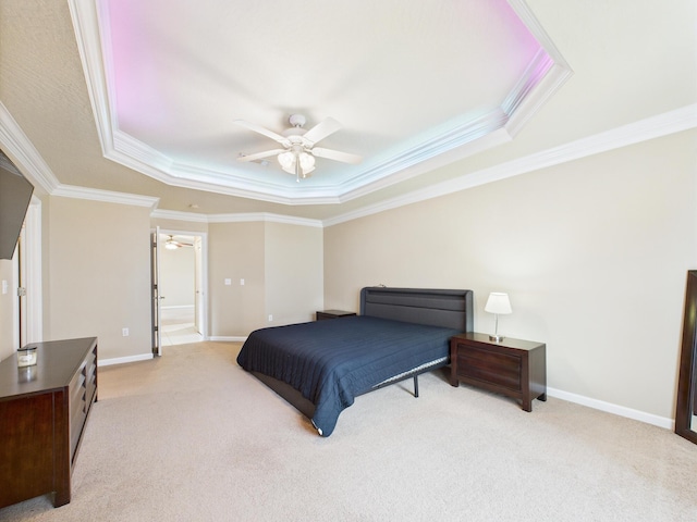 5261 Moore Loop, Crestview, FL 32536 - bedroom with a raised ceiling, ornamental molding, light colored carpet, and ceiling fan