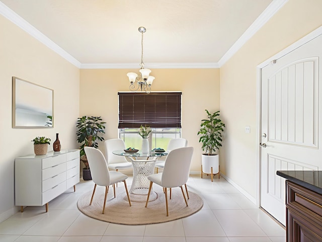 5261 Moore Loop, Crestview, FL 32536 - dining space with a chandelier, ornamental molding, and light tile patterned flooring