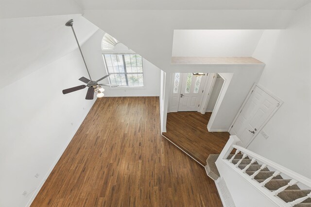 1405 Ariel Ln, Fort Walton Beach, FL 32547 - stairs featuring wood finished floors, a ceiling fan, lofted ceiling, and baseboards