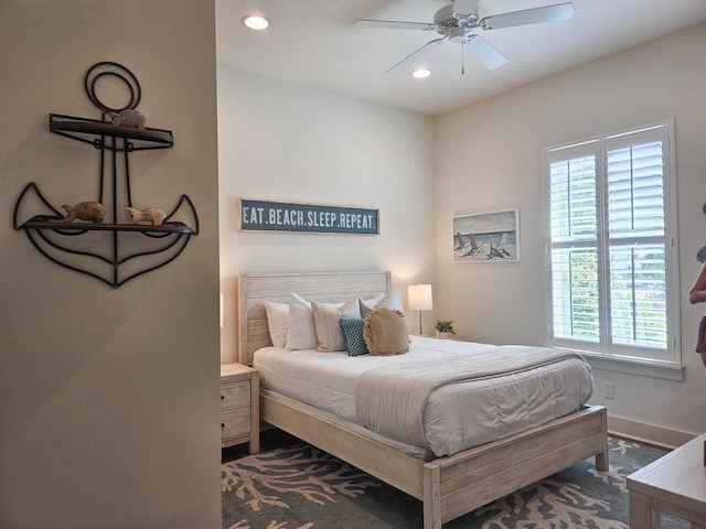 10 Gulfview Way, Santa Rosa Beach, FL 32459 - bedroom featuring recessed lighting, baseboards, ceiling fan, and dark carpet