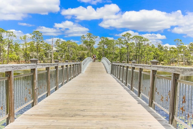 dock featuring view of scattered trees and a water view