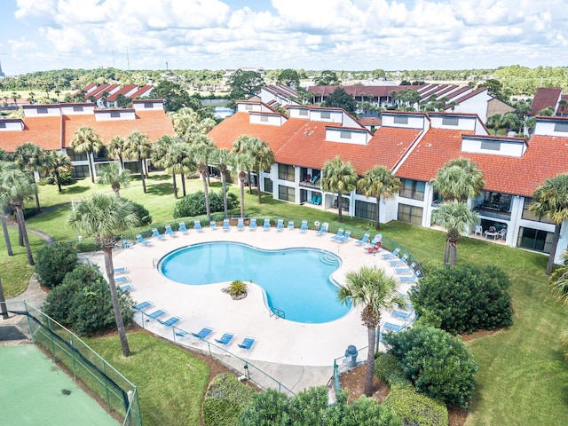 aerial view of a pool