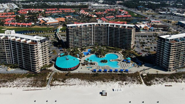 drone / aerial view of a pool