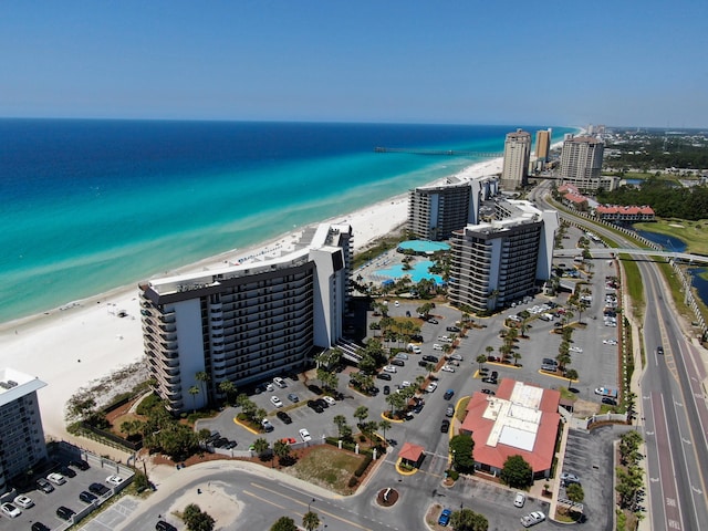 view of urban area featuring extended coastline