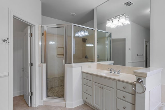 1049 Napa Way, Niceville, FL 32578 - full bath featuring a shower stall, vanity, and tile patterned flooring