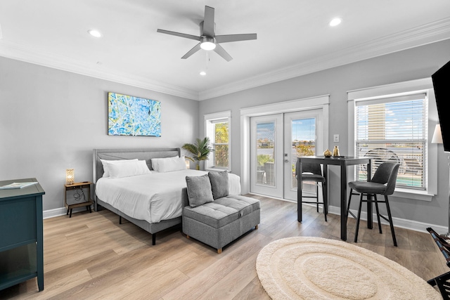 4724 Rendezvous Cv, Destin, FL 32541 - bedroom with access to exterior, crown molding, light wood-style flooring, recessed lighting, and baseboards