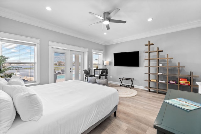 4724 Rendezvous Cv, Destin, FL 32541 - bedroom featuring access to exterior, french doors, recessed lighting, multiple windows, and light wood finished floors