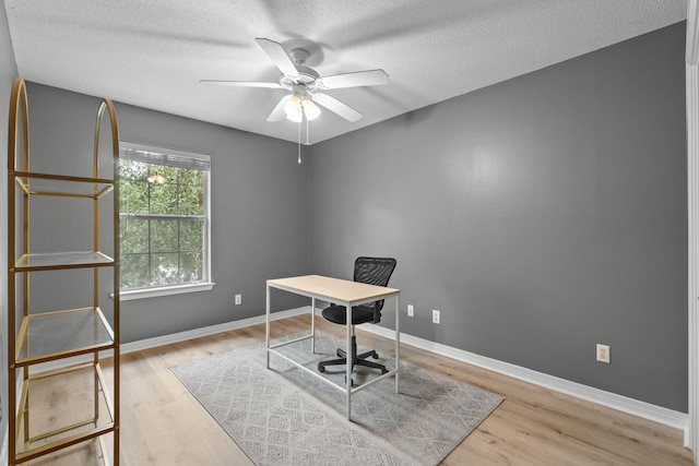 9 5th Ave, Shalimar, FL 32579 - home office with wood finished floors, a ceiling fan, a textured ceiling, and baseboards