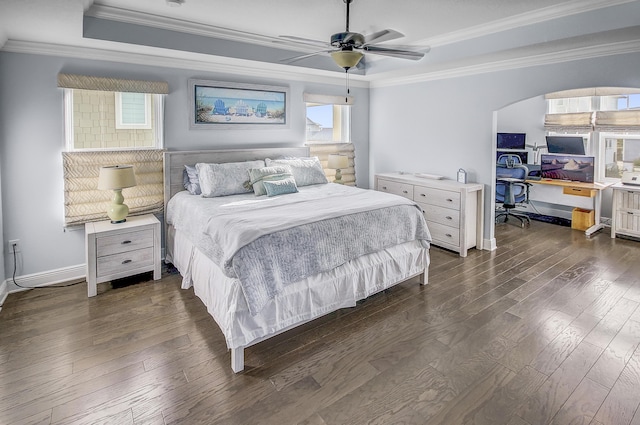 9 Inlet Heights Ln, Inlet Beach, FL 32461 - bedroom with a tray ceiling, dark wood-style floors, multiple windows, baseboards, and crown molding