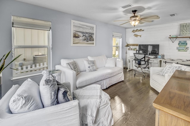 9 Inlet Heights Ln, Inlet Beach, FL 32461 - living area featuring ceiling fan, an office area, and dark wood-style flooring