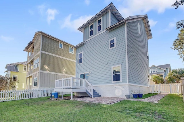9 Inlet Heights Ln, Inlet Beach, FL 32461 - rear view of house featuring a deck, board and batten siding, stairs, and a patio