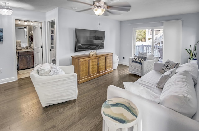 9 Inlet Heights Ln, Inlet Beach, FL 32461 - living area with a ceiling fan, baseboards, and dark wood-style flooring