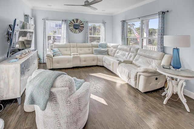 9 Inlet Heights Ln, Inlet Beach, FL 32461 - living area with ornamental molding, ceiling fan, wood finished floors, and baseboards