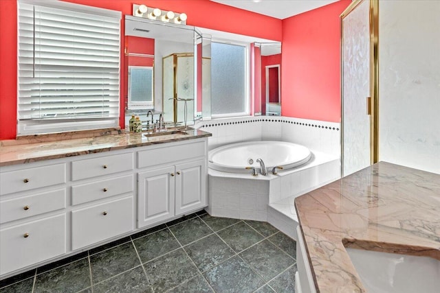 1280 Mahogany Mill Rd, Pensacola, FL 32507 - full bathroom with a stall shower, vanity, a bath, and tile patterned flooring