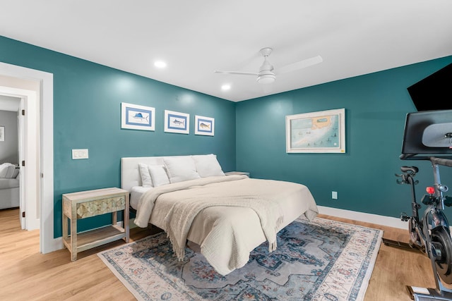 236 Little Canal Dr, Santa Rosa Beach, FL 32459 - bedroom featuring light wood-style flooring, a ceiling fan, and recessed lighting