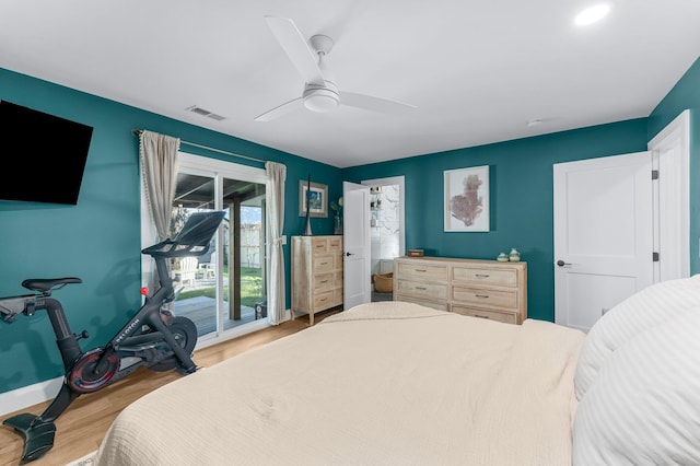 236 Little Canal Dr, Santa Rosa Beach, FL 32459 - bedroom with access to outside, wood finished floors, and ceiling fan