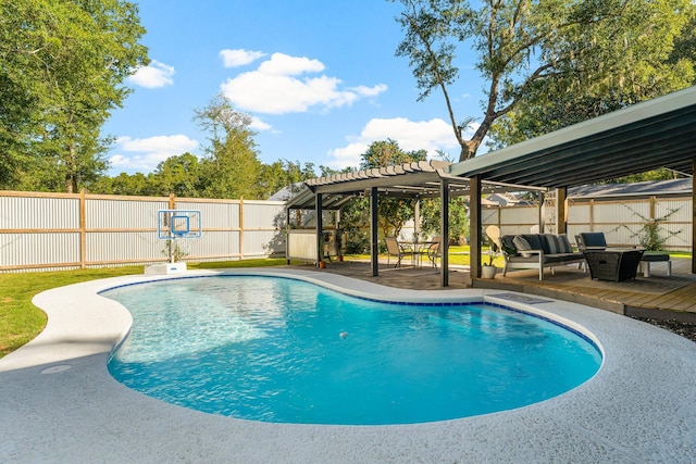 236 Little Canal Dr, Santa Rosa Beach, FL 32459 - view of pool featuring a pergola, a fenced backyard, and a deck