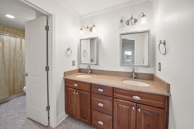 7118 Singleton Cir Unit A, Panama City, FL 32404 - full bath featuring tile patterned floors, crown molding, double vanity, and baseboards
