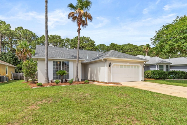 123 Bonaire Blvd, Miramar Beach, FL 32550 - ranch-style house with stucco siding, a garage, concrete driveway, central AC unit, and a shingled roof