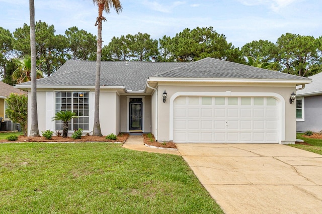 123 Bonaire Blvd, Miramar Beach, FL 32550 - ranch-style house featuring stucco siding, driveway, a shingled roof, a front yard, and a garage