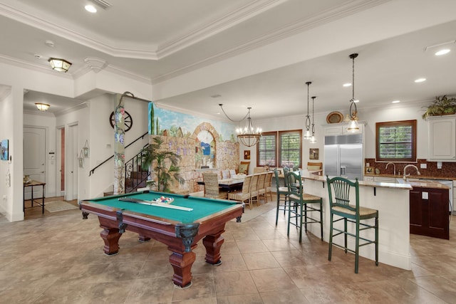 4701 Seastar Vis, Destin, FL 32541 - recreation room with crown molding, pool table, recessed lighting, and a chandelier