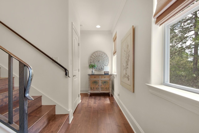 4701 Seastar Vis, Destin, FL 32541 - foyer entrance featuring stairs, crown molding, plenty of natural light, hardwood / wood-style floors, and recessed lighting