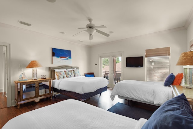 4701 Seastar Vis, Destin, FL 32541 - bedroom featuring access to exterior, wood finished floors, ornamental molding, and ceiling fan