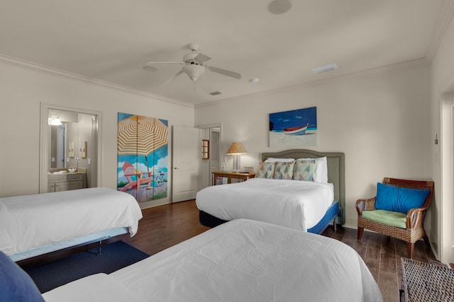 4701 Seastar Vis, Destin, FL 32541 - bedroom with ornamental molding, wood finished floors, ceiling fan, and connected bathroom