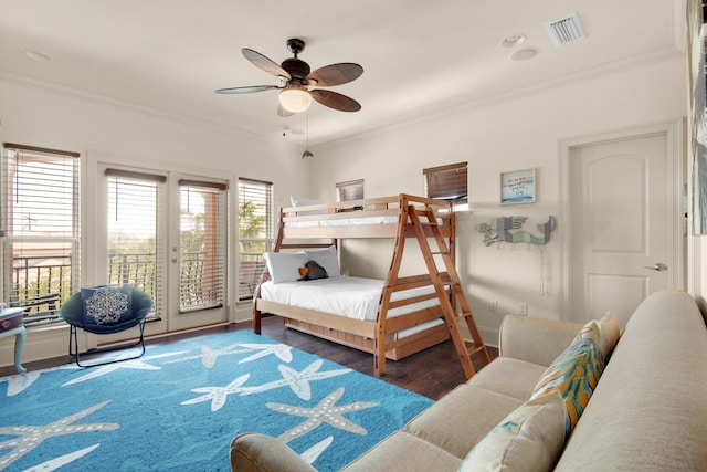 4701 Seastar Vis, Destin, FL 32541 - bedroom with crown molding, access to outside, wood finished floors, baseboards, and ceiling fan