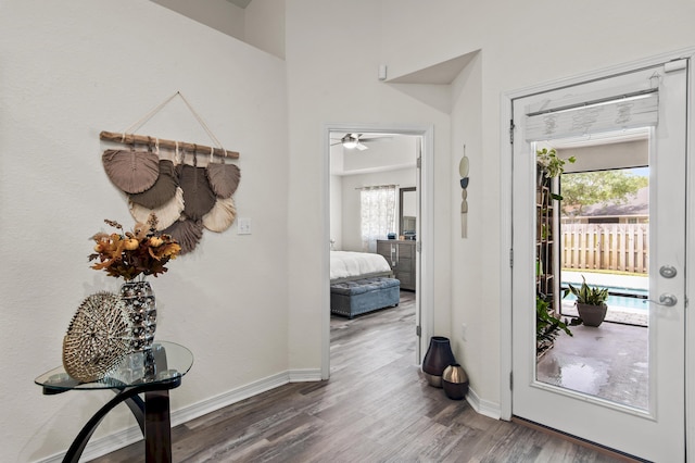 137 Loblolly Bay Dr, Santa Rosa Beach, FL 32459 - entrance foyer featuring plenty of natural light, wood finished floors, baseboards, and ceiling fan