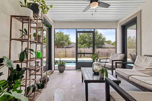 137 Loblolly Bay Dr, Santa Rosa Beach, FL 32459 - sunroom featuring outdoor lounge area and ceiling fan