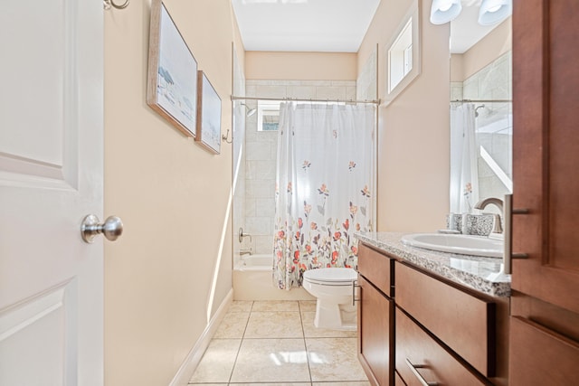 6236 Thomas Dr, Panama City Beach, FL 32408 - bathroom with toilet, tile patterned flooring, shower / bath combo, vanity, and baseboards