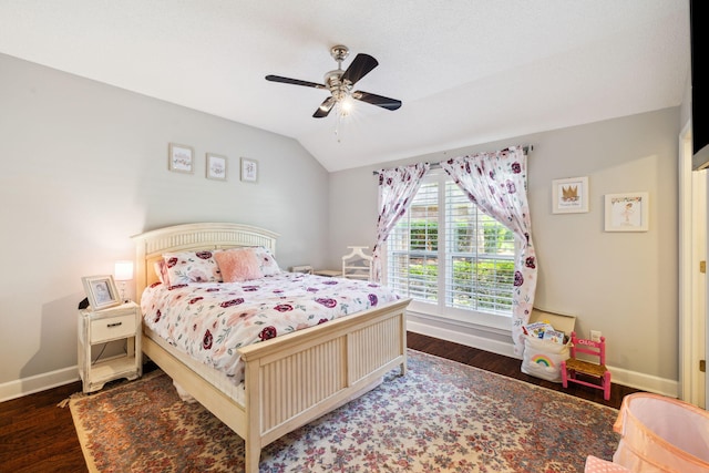 2009 Kildare Cir, Niceville, FL 32578 - bedroom with wood finished floors, baseboards, vaulted ceiling, and ceiling fan