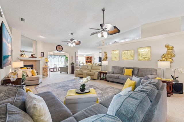 2424 Pineneedle Dr, Navarre, FL 32566 - living room with light colored carpet and a ceiling fan