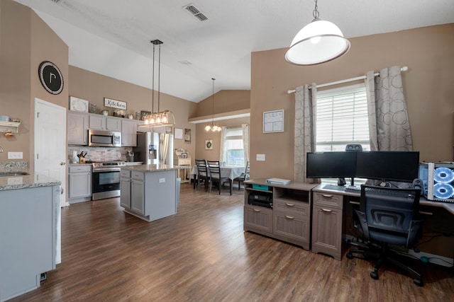 104 Sandstone Trl, Crestview, FL 32539 - office with dark wood-type flooring, lofted ceiling, a chandelier, and a sink