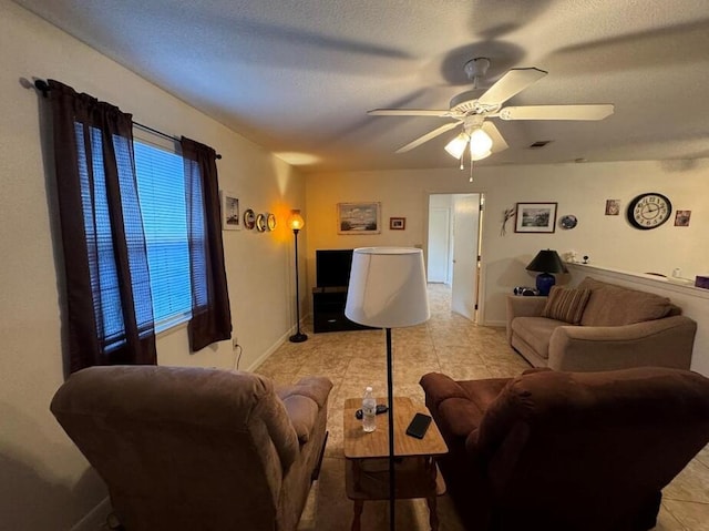 816 Lark St Unit 5, 6, 7, 8, Fort Walton Beach, FL 32547 - living area with ceiling fan, light tile patterned flooring, and a textured ceiling